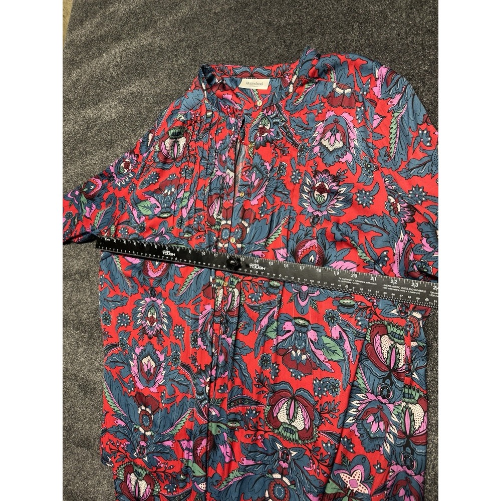 Motherhood Maternity Red‎ Floral Button Down Blouse Long Slv 100% Polyester Sz M - Picture 3 of 3